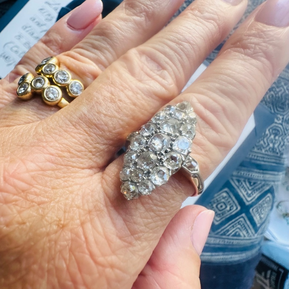 Late Victorian navette diamond ring! 18k rose gold. 3.75 cts! VS to SI clarity! - Picture 12 of 12